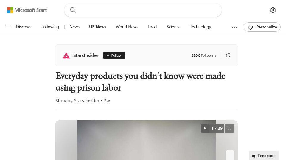Screenshot of msn.com: Everyday products you didn't know were made using prison labor
