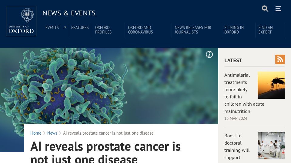 Screenshot of ox.ac.uk: Prostate cancer includes two different evotypes