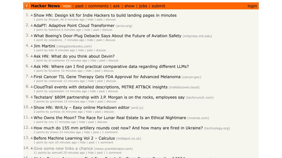 Screenshot of news.ycombinator.com: Give some new links a chance