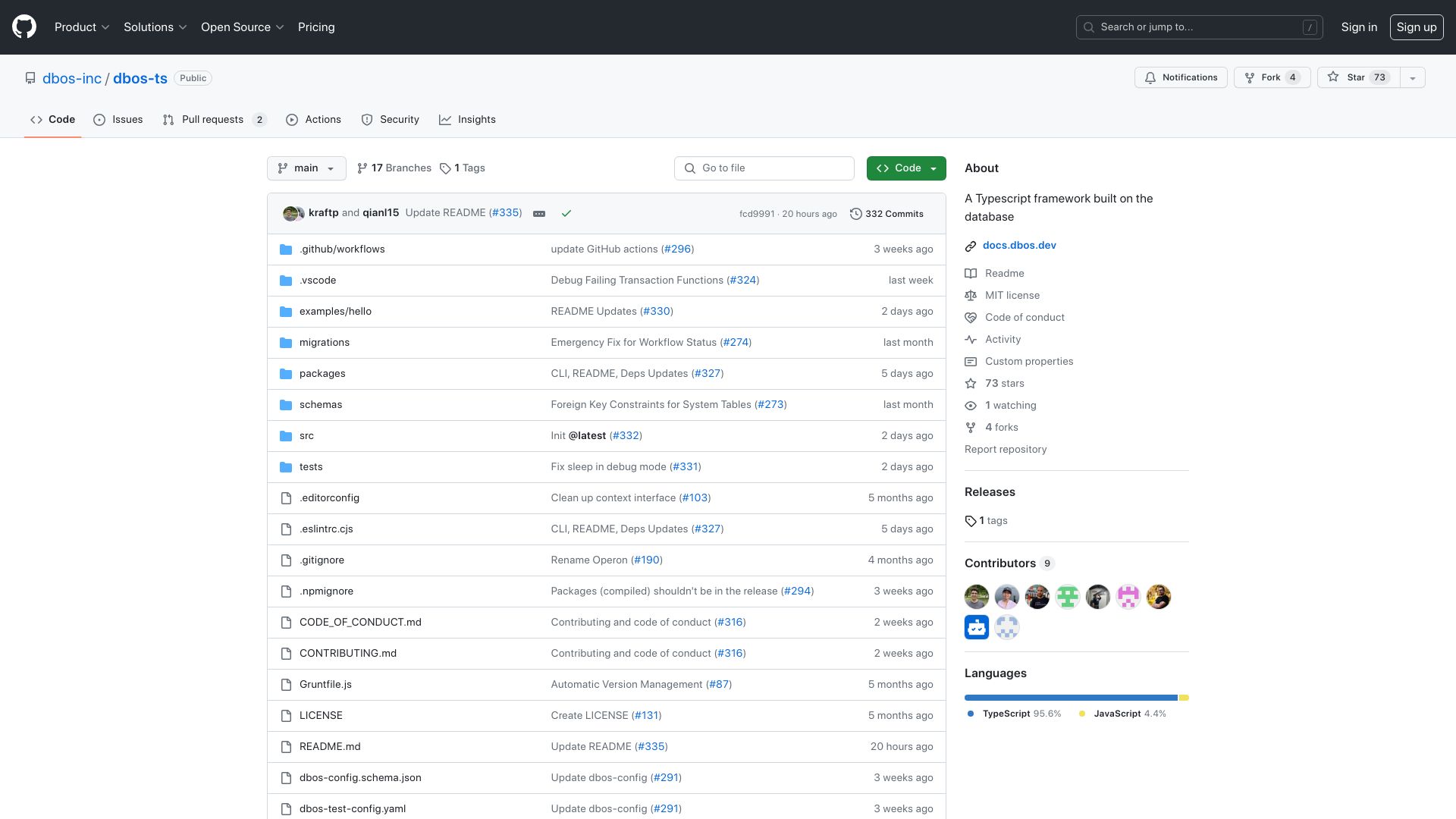 Screenshot of github.com: Show HN: DBOS – Transactional Serverless for TypeScript Apps