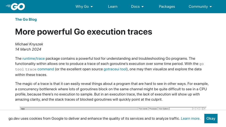 Screenshot of go.dev: More powerful Go execution traces