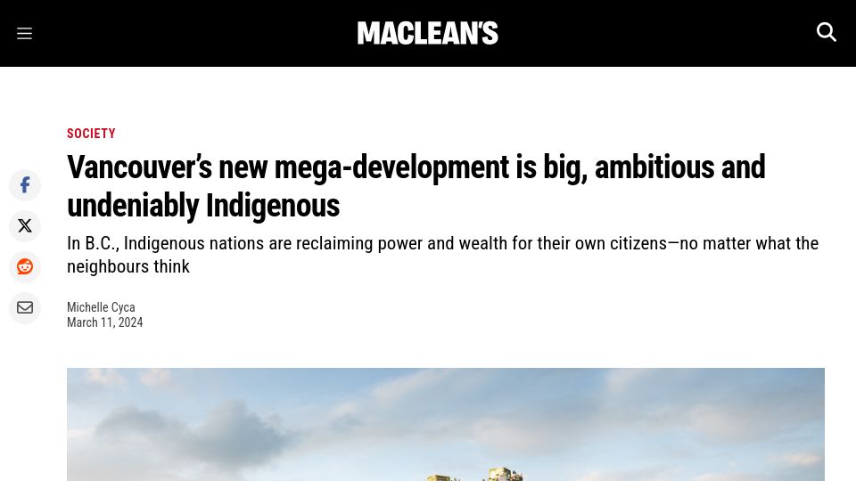Screenshot of macleans.ca: Vancouver’s new mega-development is big, ambitious and Indigenous