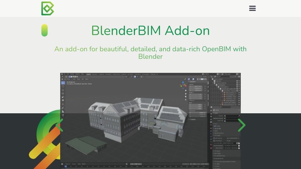 Screenshot of blenderbim.org: BlenderBIM – add-on for beautiful, detailed, and data-rich OpenBIM with Blender