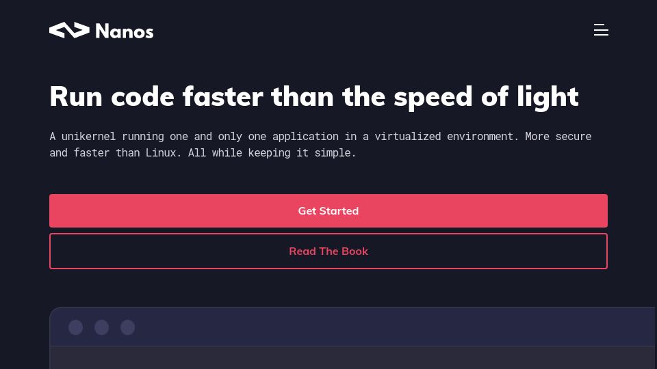 Screenshot of nanos.org: Nanos – A Unikernel