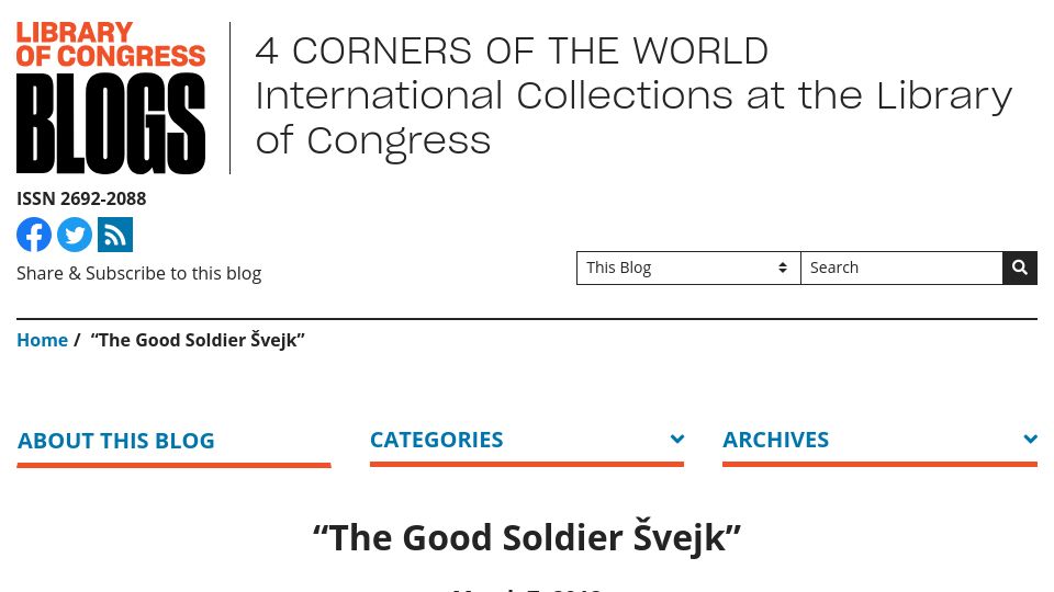 Screenshot of blogs.loc.gov: The Good Soldier Švejk (2018)