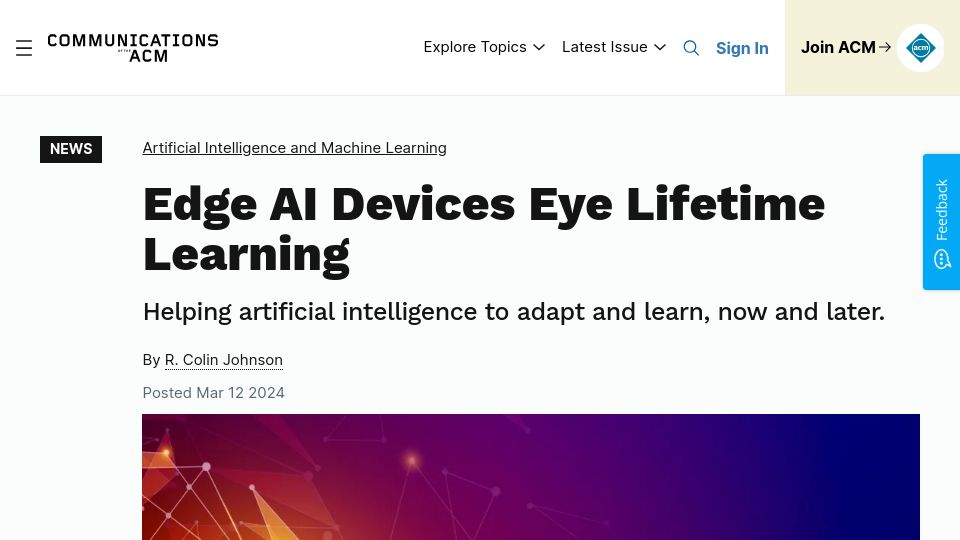Screenshot of cacm.acm.org: Edge AI devices eye lifetime learning