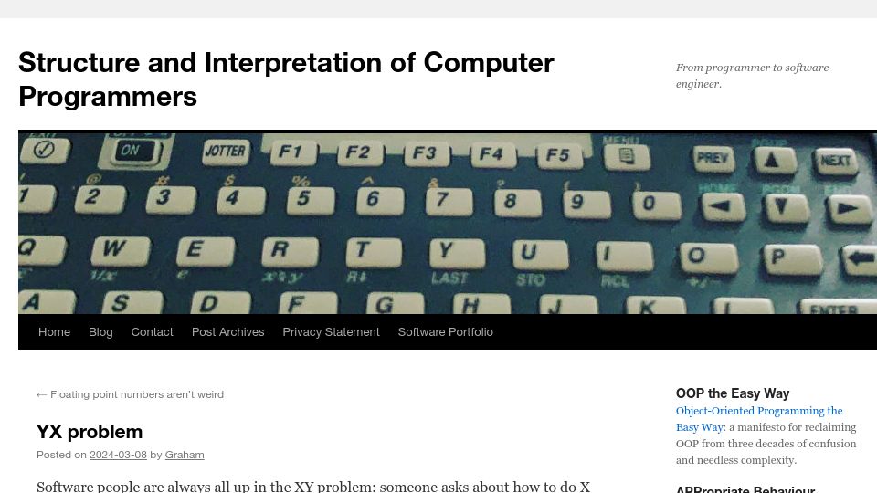 Screenshot of sicpers.info: YX Problem