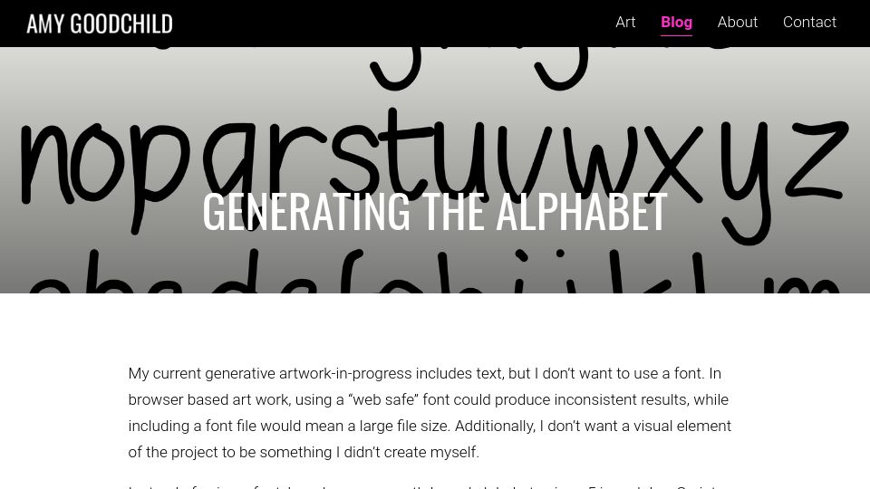 Screenshot of amygoodchild.com: Generating the Alphabet