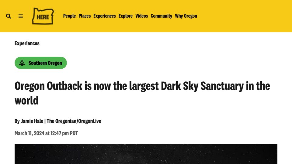 Screenshot of hereisoregon.com: The Oregon Outback International Dark Sky Sanctuary