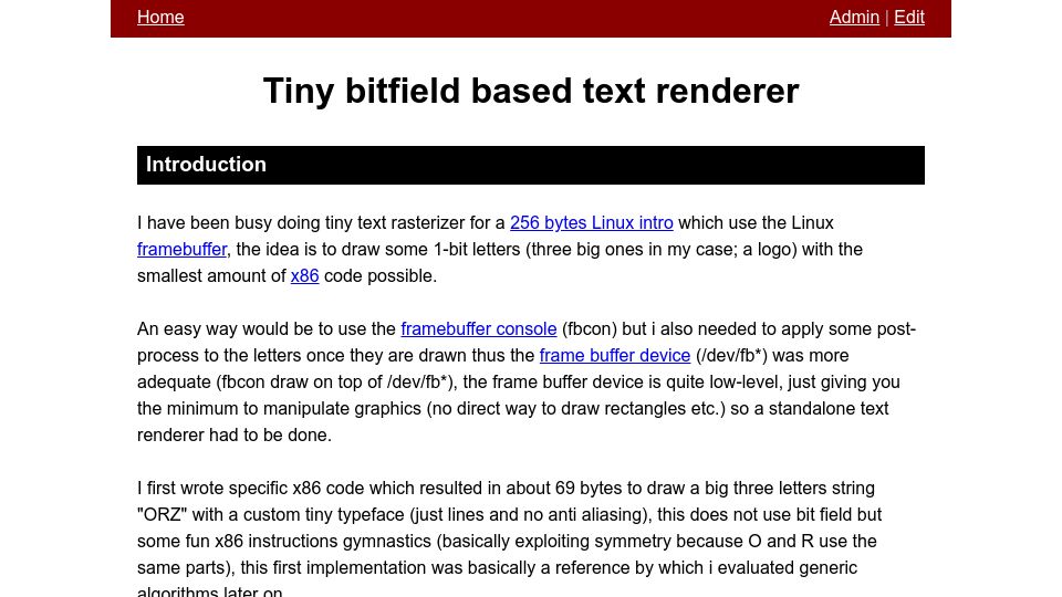 Screenshot of onirom.fr: Tiny bitfield based text renderer (2022)