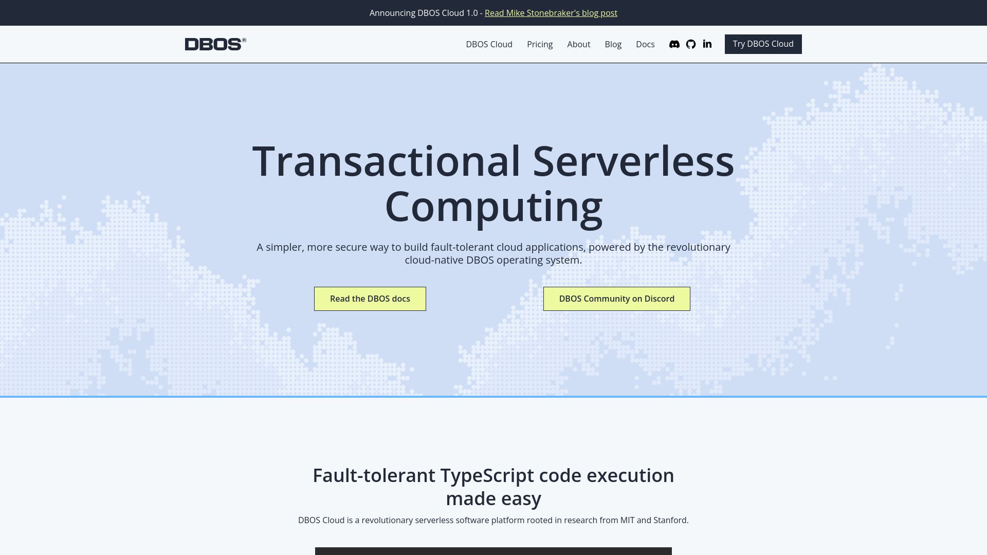 Screenshot of dbos.dev: DBOS Operating System