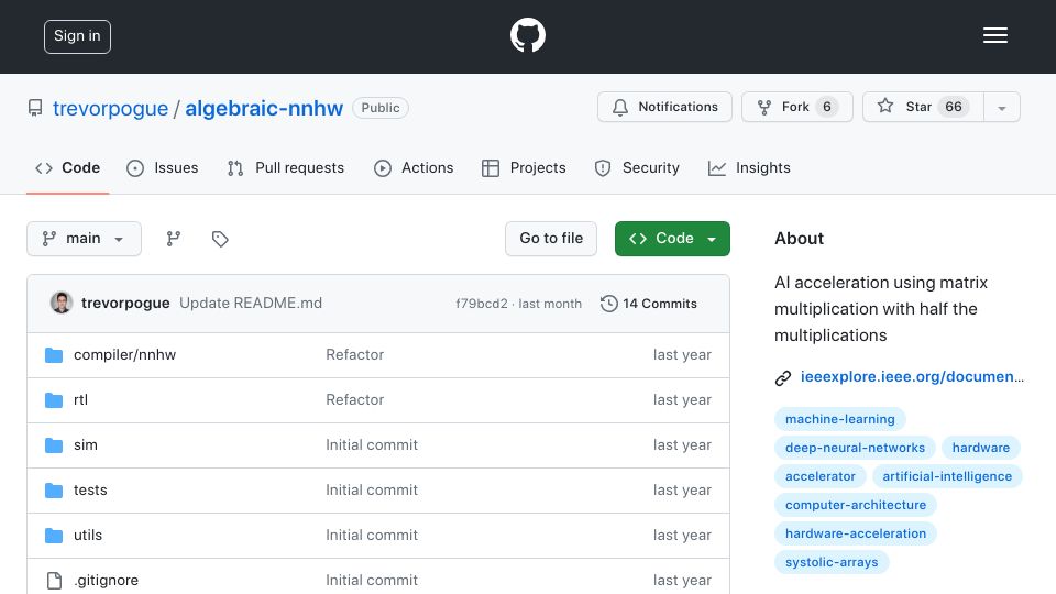 Screenshot of github.com: Show HN: Matrix Multiplication with Half the Multiplications