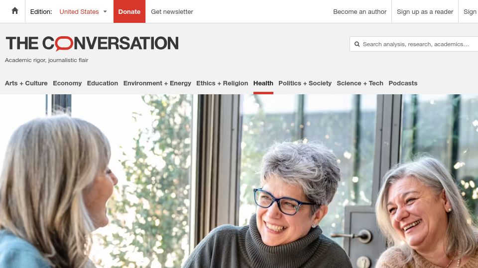 Screenshot of theconversation.com: Does intermittent fasting have benefits for our brain?