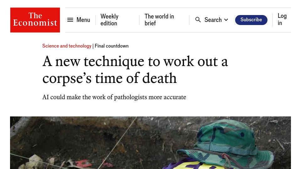 Screenshot of economist.com: A new technique to work out a corpse's time of death
