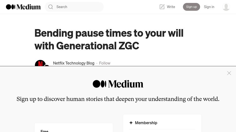 Screenshot of netflixtechblog.com: Bending pause times to your will with Generational ZGC