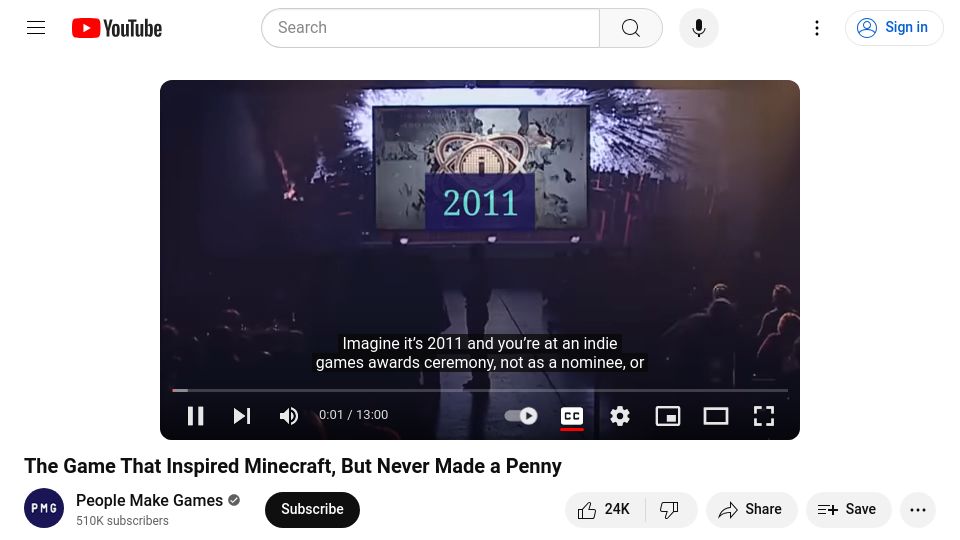 Screenshot of youtube.com: The Game That Inspired Minecraft, but Never Made a Penny [video]