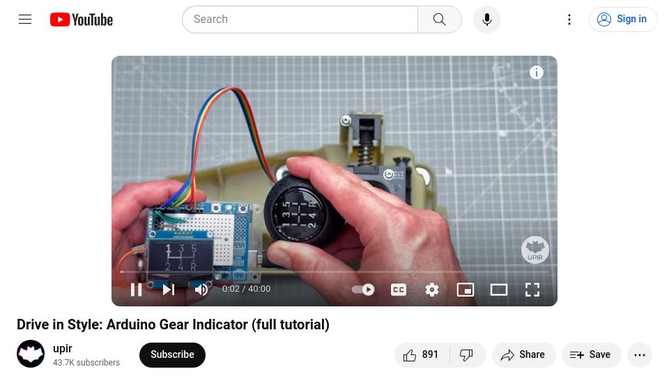 Screenshot of youtube.com: Building an Arduino Car Gear Shifter Indicator Display [video]