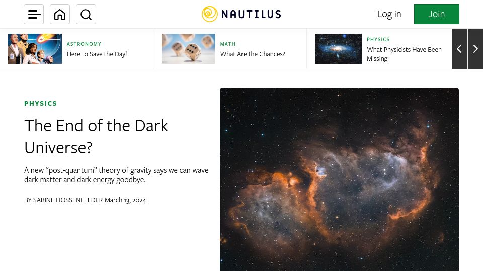 Screenshot of nautil.us: The end of the dark universe?