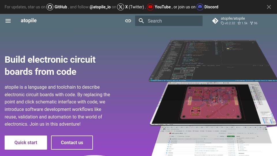 Screenshot of atopile.io: Atopile – build electronic circuit boards from code