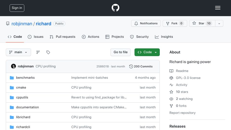 Screenshot of github.com: Show HN: Richard – A CNN written in C++ and Vulkan (no ML or math libs)