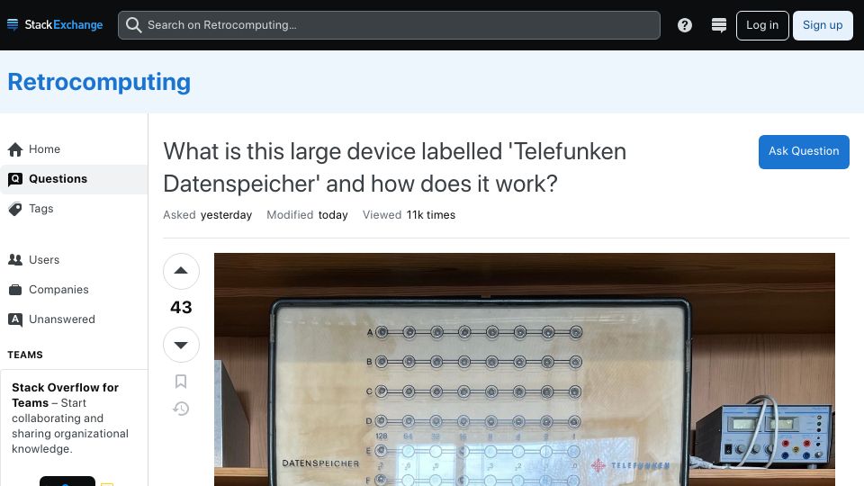Screenshot of retrocomputing.stackexchange.com: Telefunken Datenspeicher