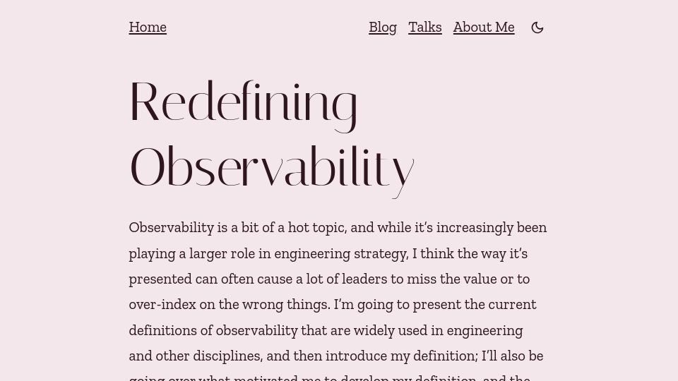 Screenshot of hazelweakly.me: Redefining Observability