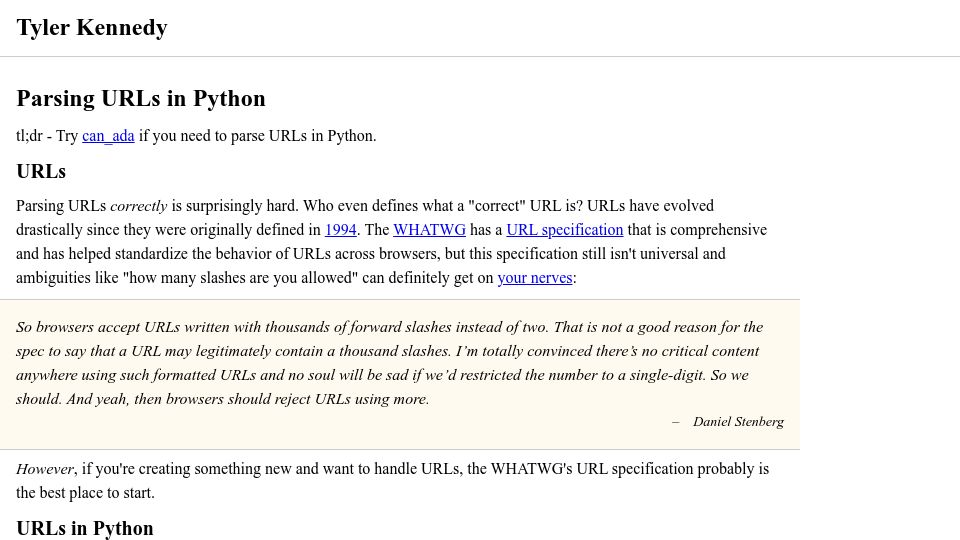 Screenshot of tkte.ch: Parsing URLs in Python