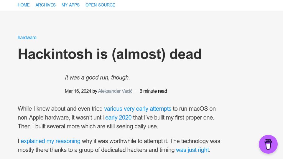 Screenshot of aplus.rs: Hackintosh is almost dead