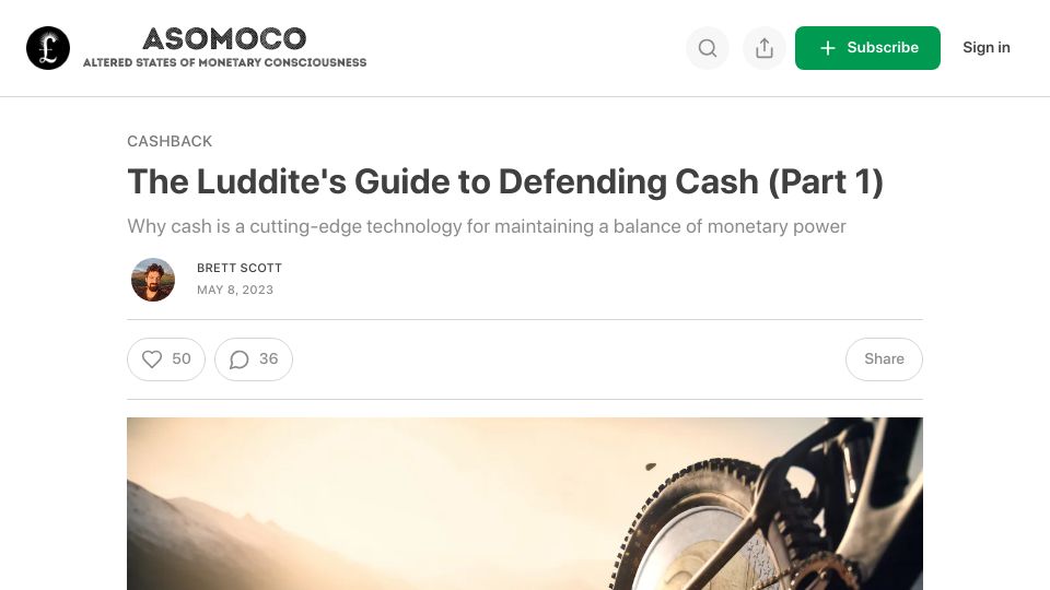 Screenshot of asomo.co: The Luddite's Guide to Defending Cash (Part 1)