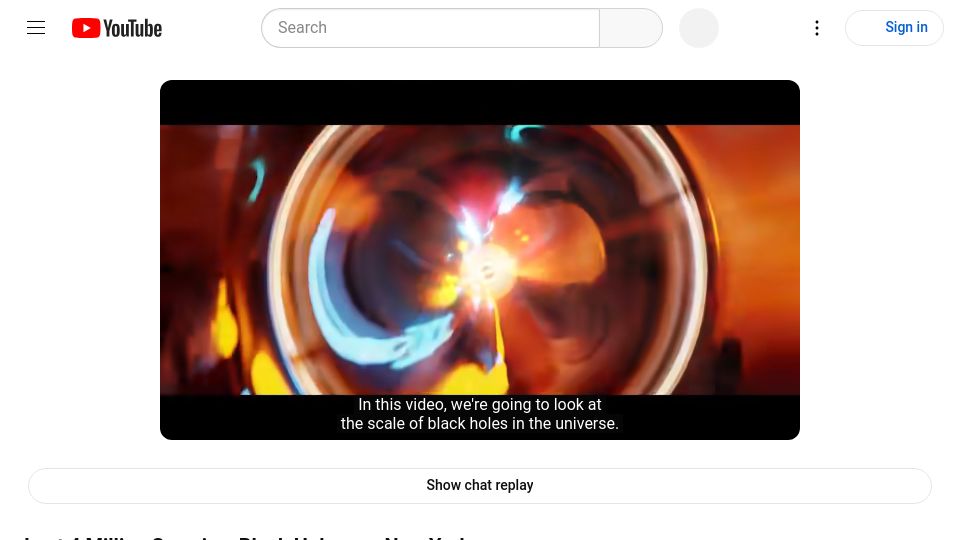 Screenshot of youtube.com: Simulation of Putting 4M Suns in a Black Hole over New York [video]