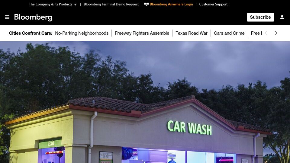 Screenshot of bloomberg.com: Why are there suddenly so many car washes?