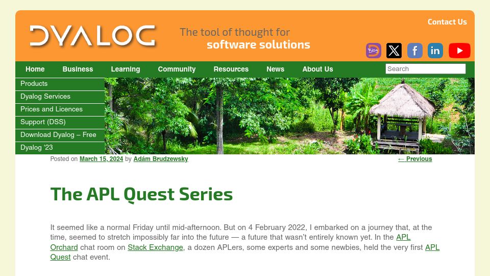 Screenshot of dyalog.com: APL Quest
