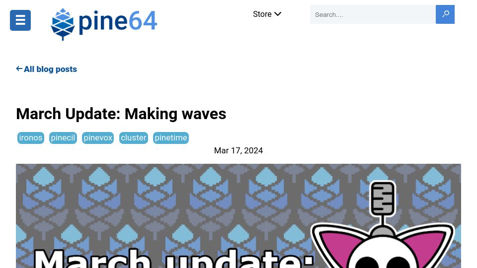 Screenshot of pine64.org: Pine64 March update: making waves