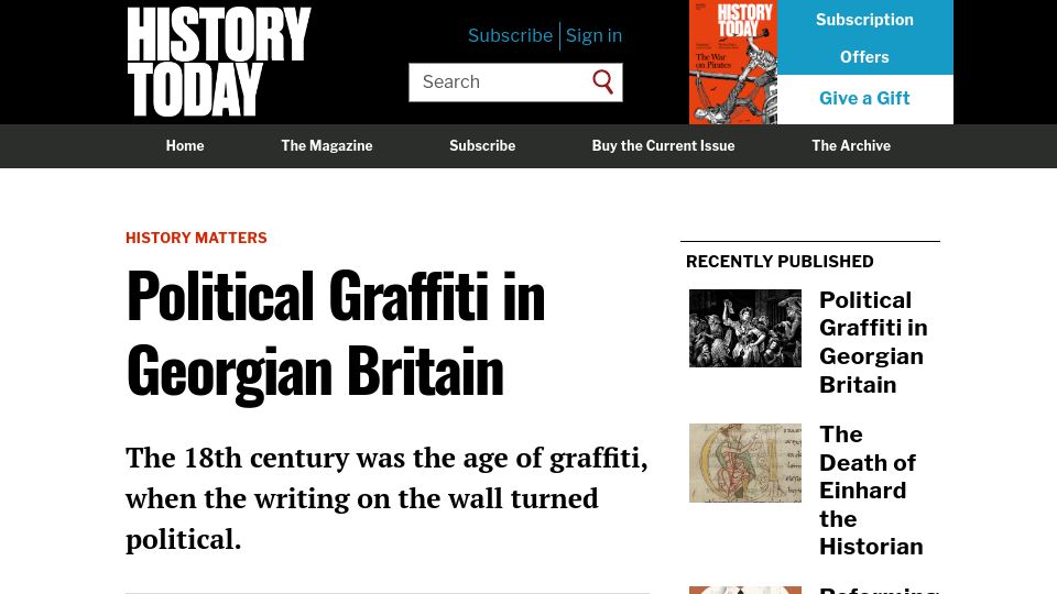 Screenshot of historytoday.com: Political Graffiti in Georgian Britain