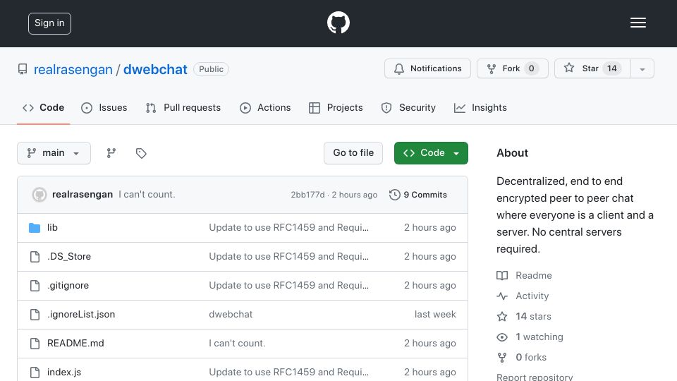 Screenshot of github.com: Decentralizing IRC