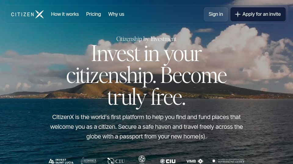Screenshot of citizenx.com: CitizenX: Invest in Citizenship
