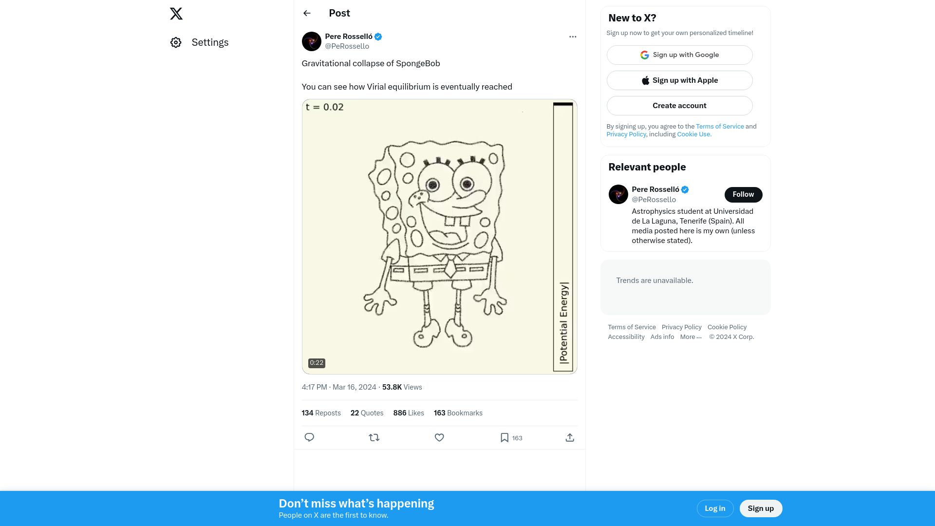 Screenshot of twitter.com: Gravitational Collapse of Spongebob