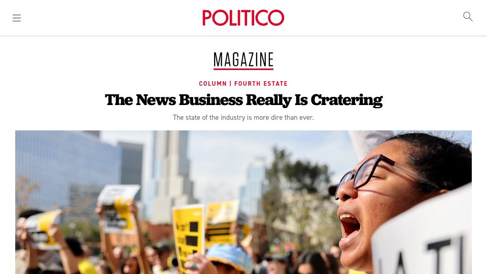 Screenshot of politico.com: The News Business Is Cratering