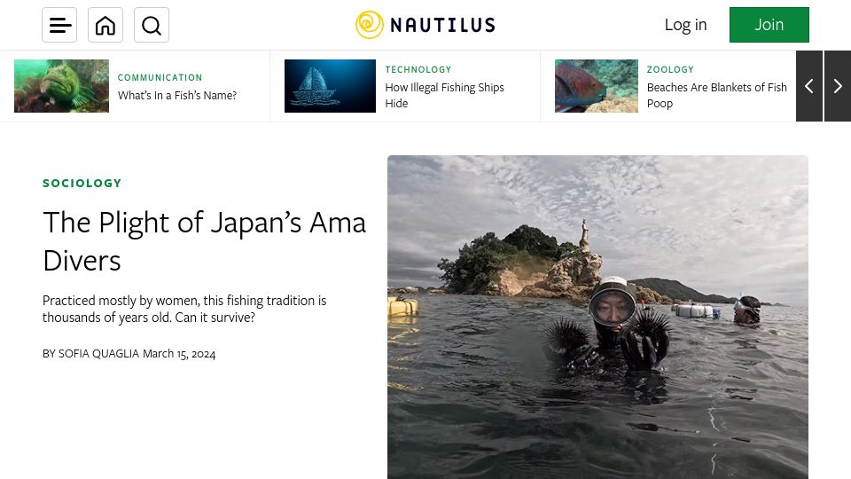 Screenshot of nautil.us: The Plight of Japan's AMA Divers