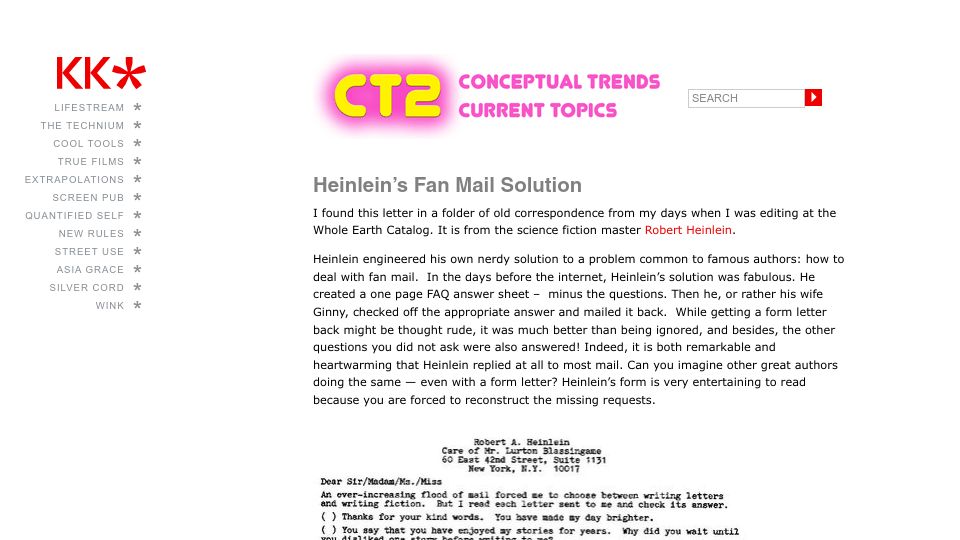Screenshot of kk.org: Heinlein's Fan Mail Solution