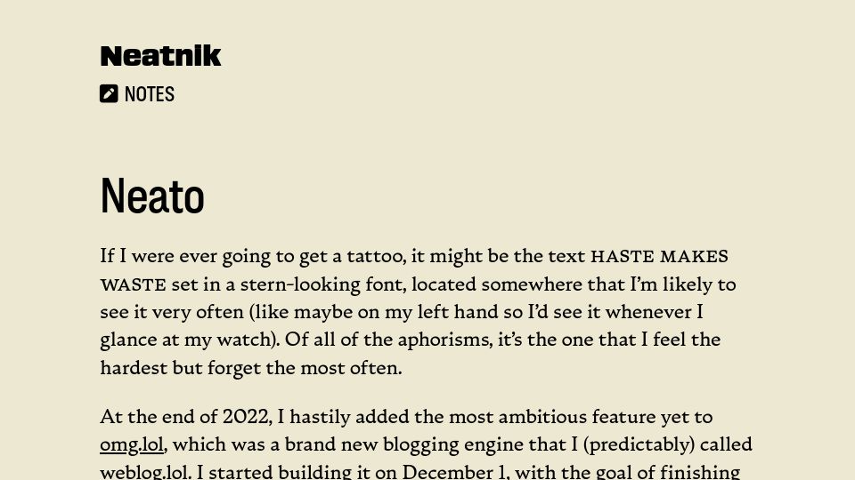 Screenshot of notes.neatnik.net: Neato