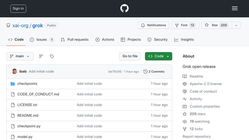 Screenshot of github.com: Grok