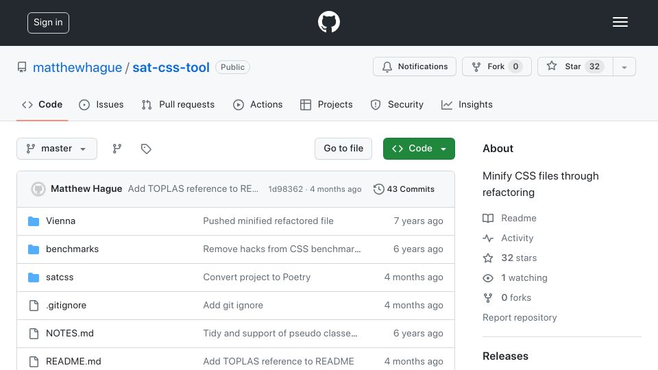 Screenshot of github.com: Optimize CSS with SAT Solving