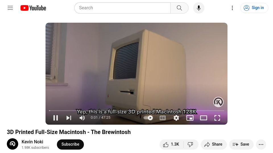 Screenshot of youtube.com: The Brewintosh, a 3D Printed Full-Size Macintosh [video]