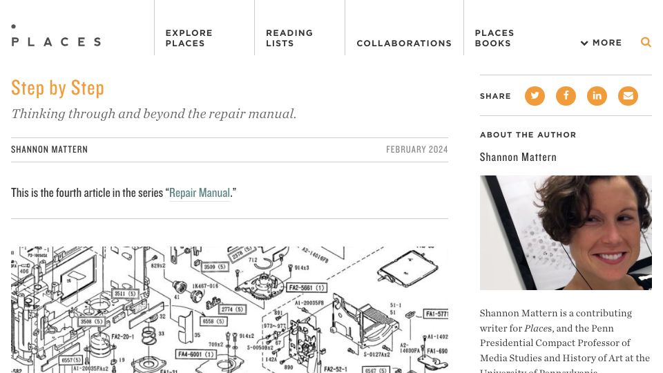 Screenshot of placesjournal.org: Step by Step: Thinking through and beyond the repair manual