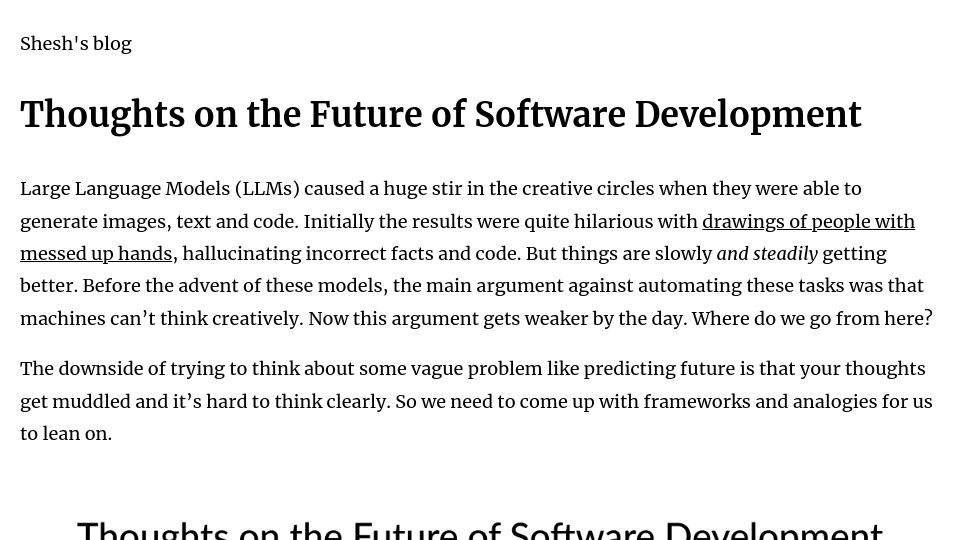 Screenshot of sheshbabu.com: Thoughts on the Future of Software Development