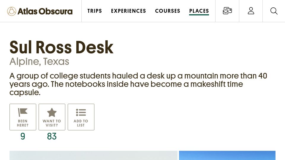 Screenshot of atlasobscura.com: Sul Ross Desk