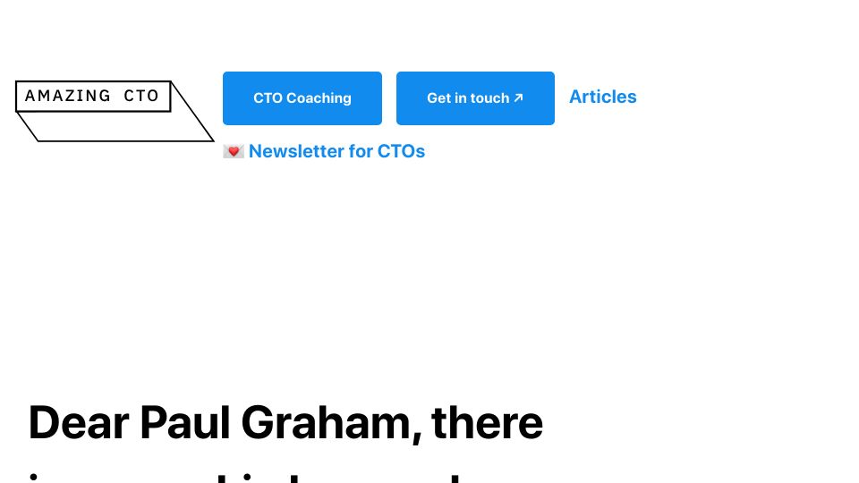 Screenshot of amazingcto.com: Dear Paul Graham, there is no cookie banner law