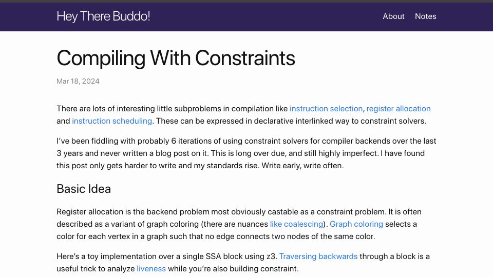 Screenshot of philipzucker.com: Compiling with Constraints