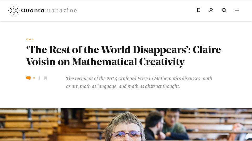 Screenshot of quantamagazine.org: A Mathematician on Creativity, Art, Logic and Language